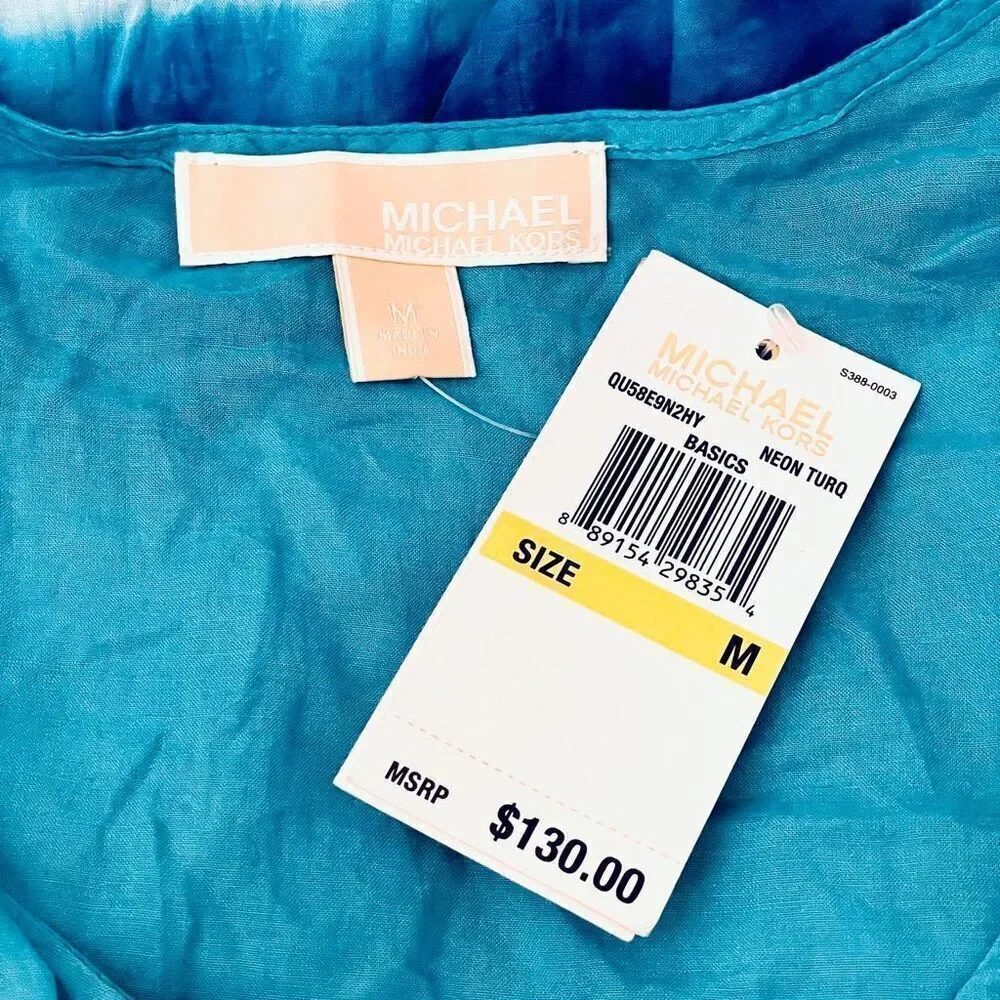 NWT Gorgeous Michael Kors M Blue Tie-Dye Kimono Sleeve Swim Cover-Up Tunic Top